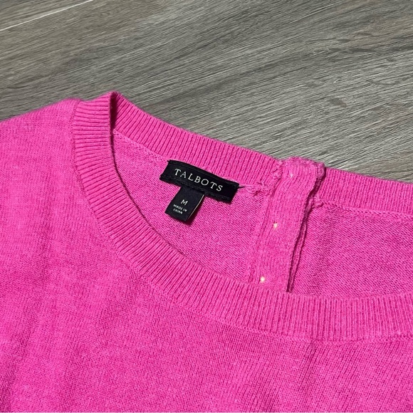 Talbots Medium Sweater Pink Flutter Sleeve Lambswool Blend Buttons Round Neck - Picture 2 of 7